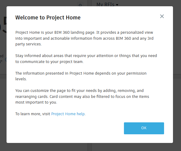 BIM 360 Project Welcome Message