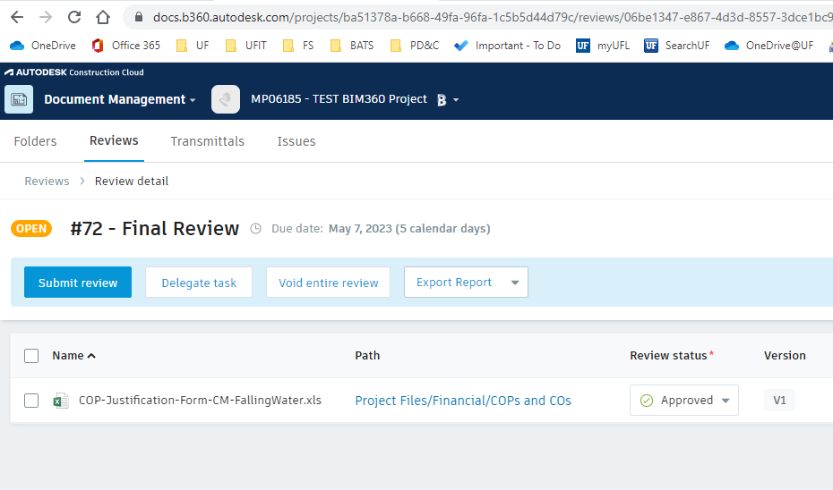 Screen-shot of "Submit Review" option