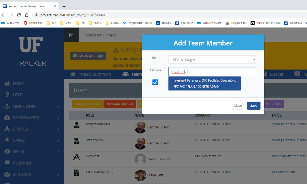 Screen-shot of "Add Team Member" option on Tracker team page