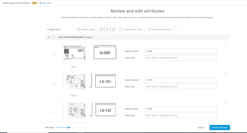 Review and edit attributes page